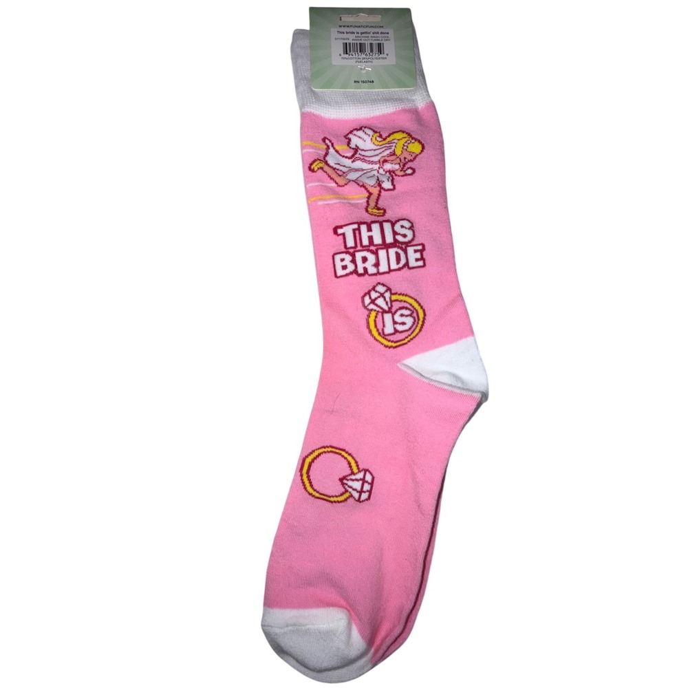 Funatic This Bride Is Gettin' Shit Done Novelty Crew Socks Pink White 01170076